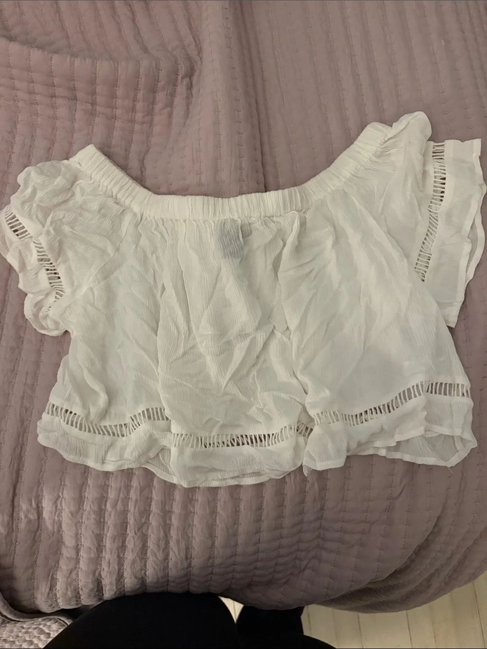 White Off-Shoulder Ruffle Crop Top - Picture 2 of 4